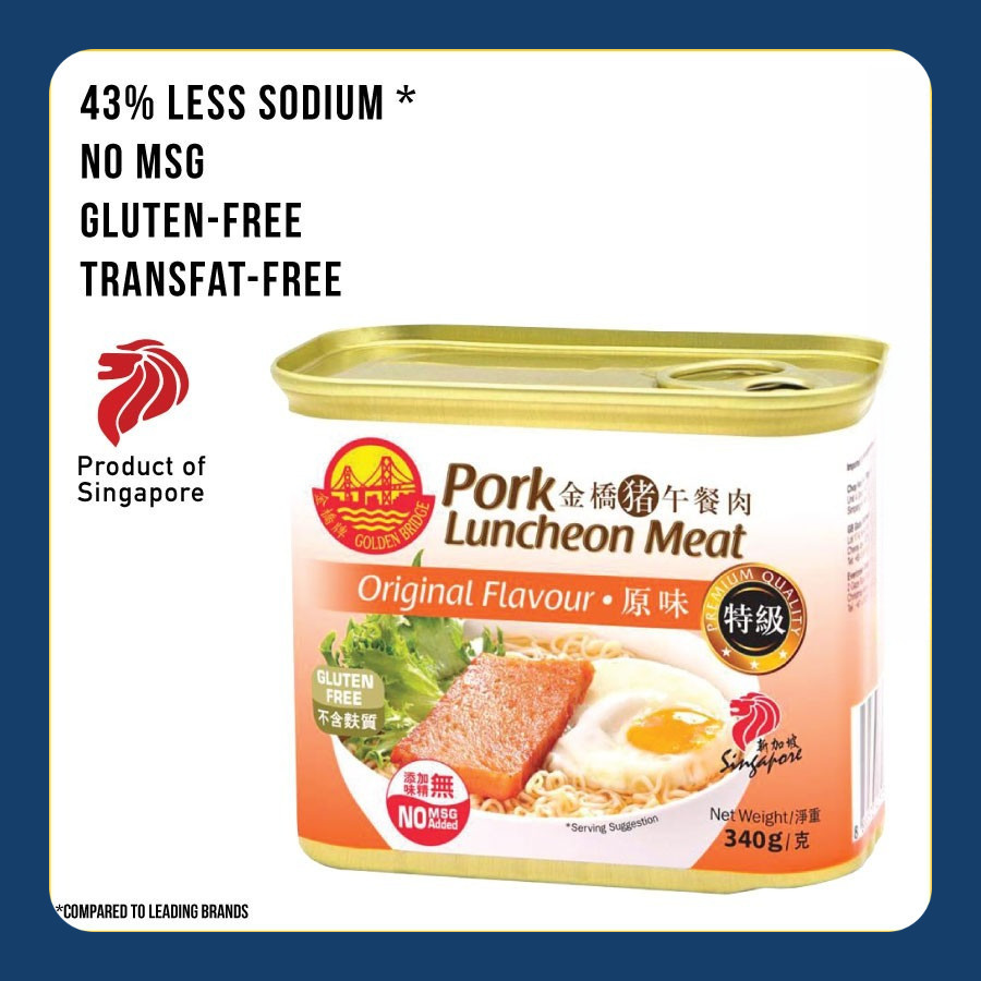 

PORK LUNCHEON MEAT ORGINAL SINGAPORE GOLDEN BRIDGE 340g