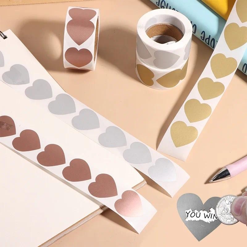 

300pcs/roll Heart Scratch Off Stickers Labels Scratch Sticker Label Stationery DIY Handmade Game Sticker Self-Adhesive Stickers