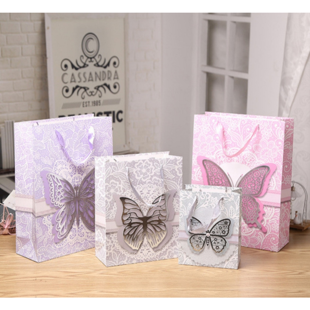 

PAPERBAG BUTTERFLY GOODIE BAG HAMPERS PREMIUM TAS KADO HADIAH HAPPY BIRTHDAY