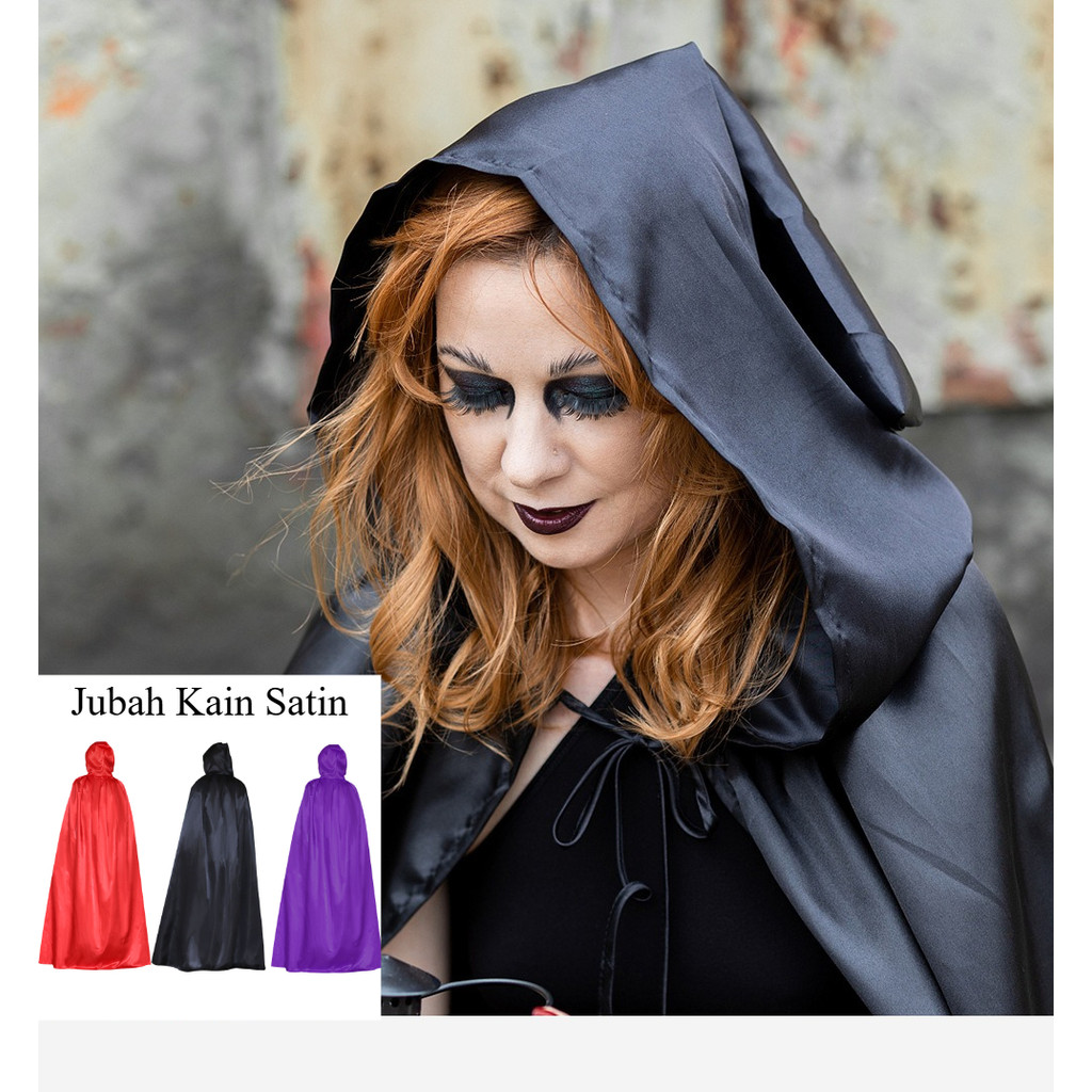 HW54 Jubah Penyihir Bahan Satin Witch Harry Potter Costum Costume Hoodie Vampire Trick Or Treat Kost