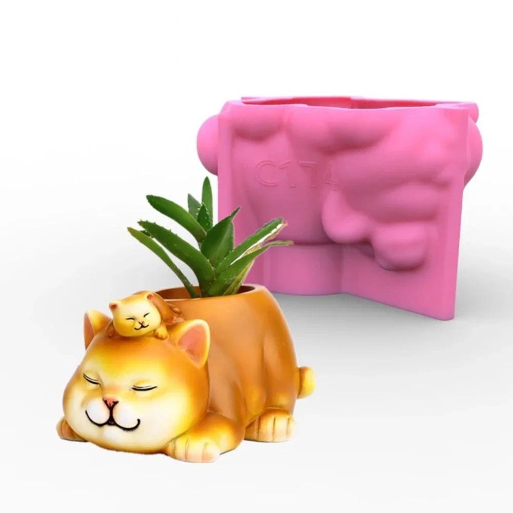 

Cat-Shaped Silicone Mold Pen Holder Cactus Plant Pot Reusable DIY Craft Mold for Concrete Gypsum Cement Epoxy Resin Home Decor