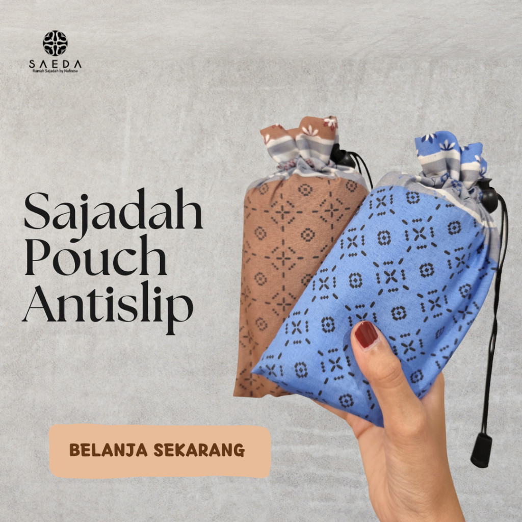 PROMO SAEDA - Sajadah Travel Pouch Serut Printing Jumbo Anti Slip Dengan Ring Pemberat
