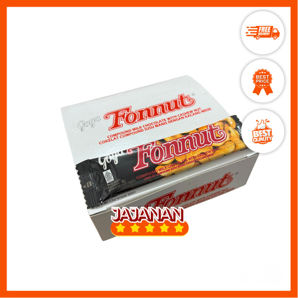 

Goya Fonnuts Cokelat Compound Dengan Kacang Mede 1 Pack isi 24 pcs x 8gr Jajanan Termurah