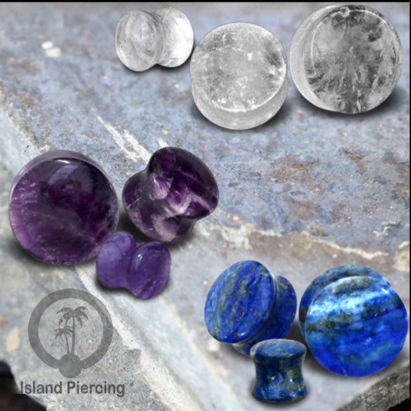 Genuine stone ear plugs untuk tinidik Piercing large Gauge, Amethyst, Lapis, Krystal gunung
