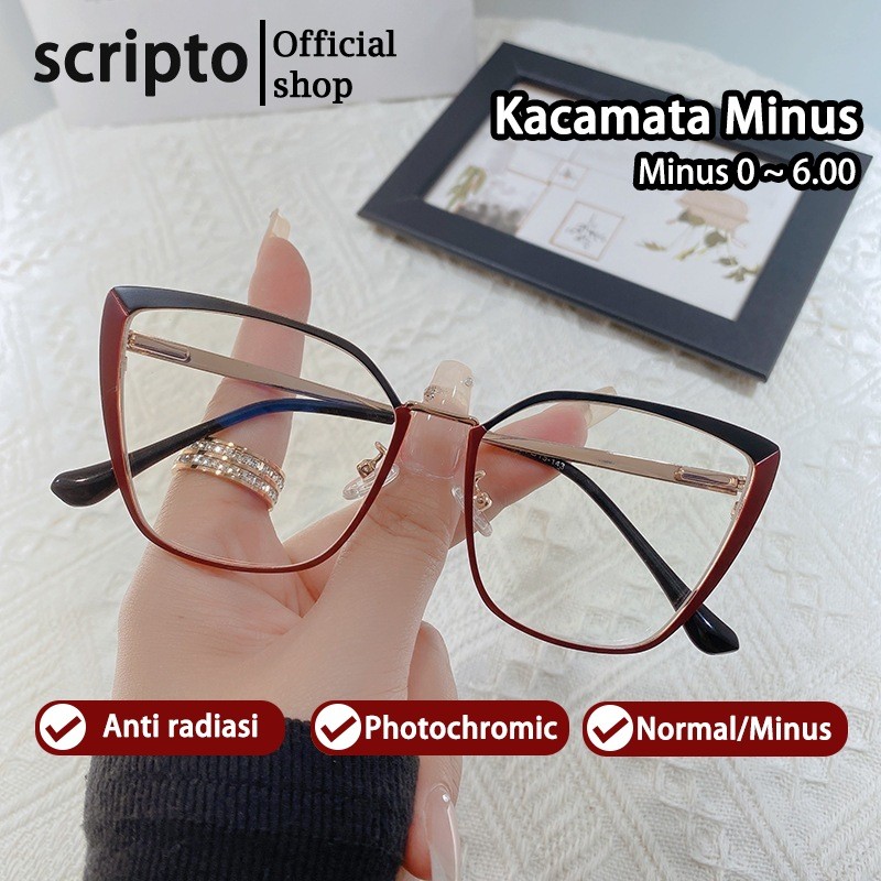 Scripto Kacamata Photocromic Minus Wanita Pria Cowok Anti Radiasi Komputer Hp Kaca Mata Optik 2 in 1