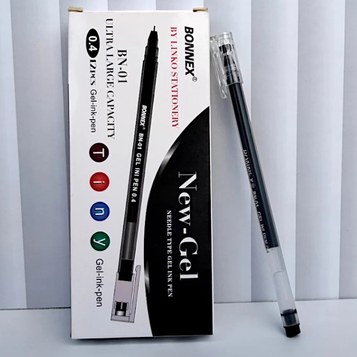 

SBY | 12PC/BOX | Bolpoin PEN Gel BONNEX BN-01 0.4 mm | BULPEN BN01 BONNEX TINTA Hitam