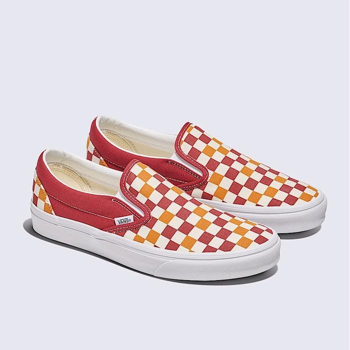 VANS SLIP ON CLASSIC CHECKERBOARD RED WHITE YELLOW ORIGINAL Shoes Flat Pria Wanita - 36