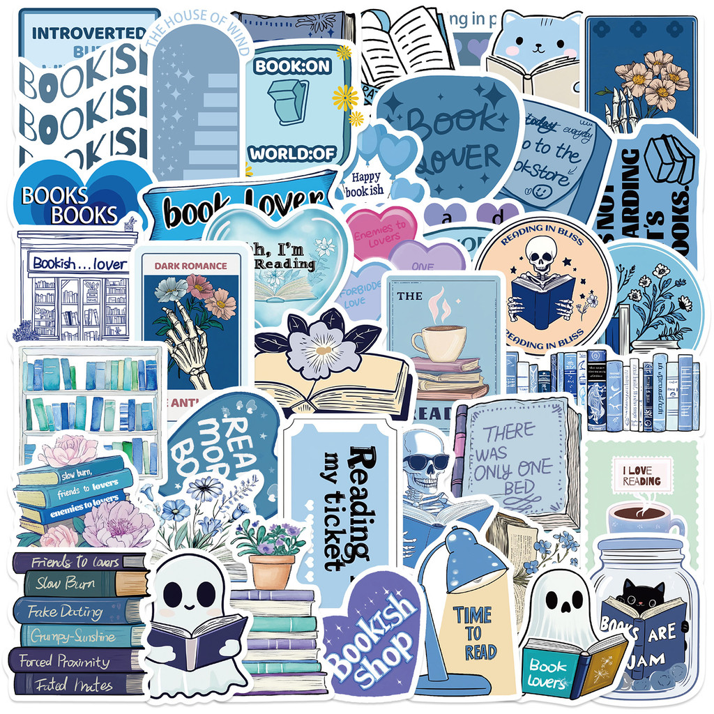 

10/30/50Pcs Blue Bookish Waterproof Graffiti Sticker Aesthetic Decorative Luggage Cup Guitar Laptop Phone Notebook Kids Stickers