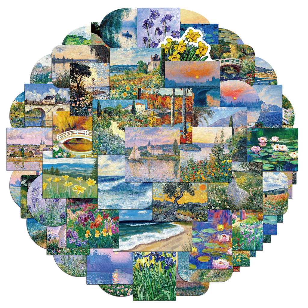 

50PCS Oil Painting Landscape Stickers Exquisite Landscape Painting Handbooks Materials Phone Cases Laptop Suitcases Water Cups