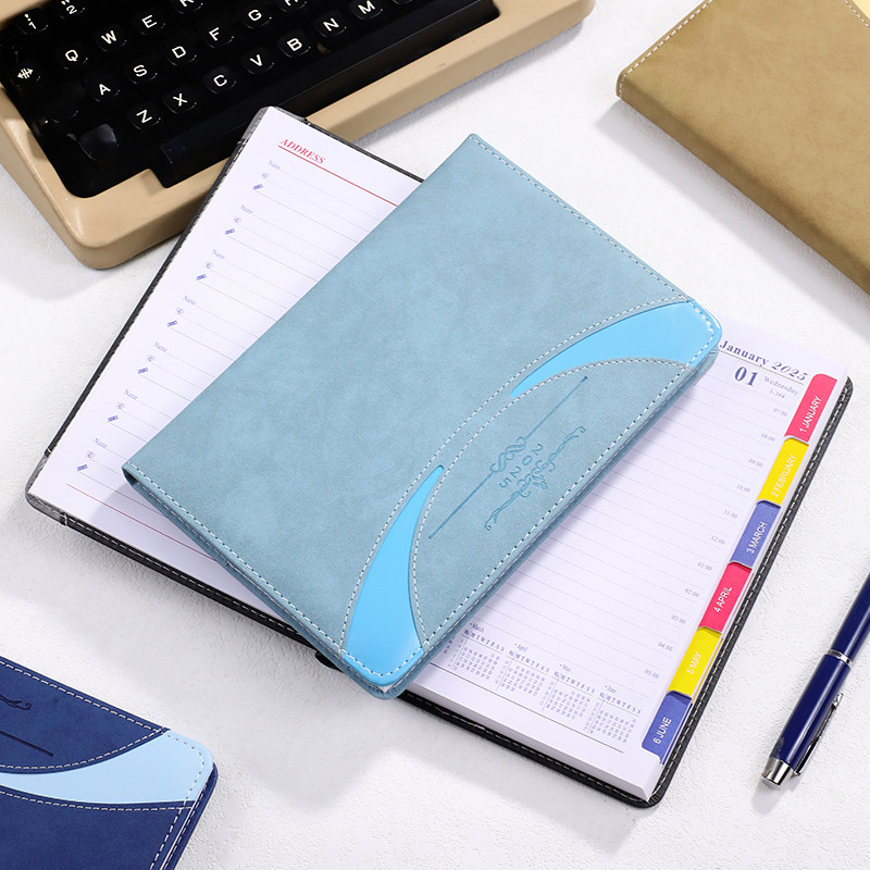 

Simple leather surface 2025 English calendar, soft leather design, one year one book office planning teaching schedule notebook.