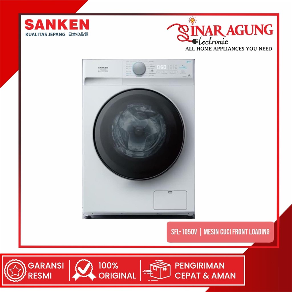 Sanken SFL-1050V Mesin Cuci Front Load 10.5 Kg Putih