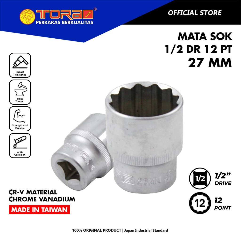 TORA Mata Sok 27 mm 1/2 DR 12 PT - Shock Hand Socket - TAIWAN