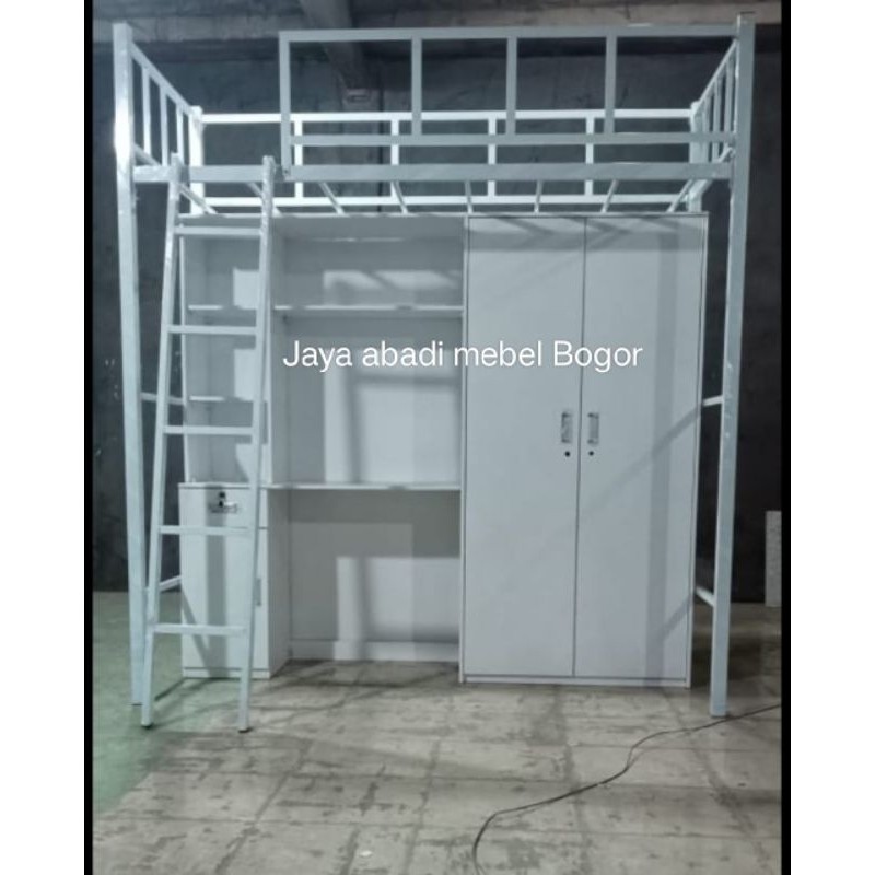 Ranjang tingkat besi set lemari+meja belajar 90x200,120x200,160x200 khusus Jabodetabek