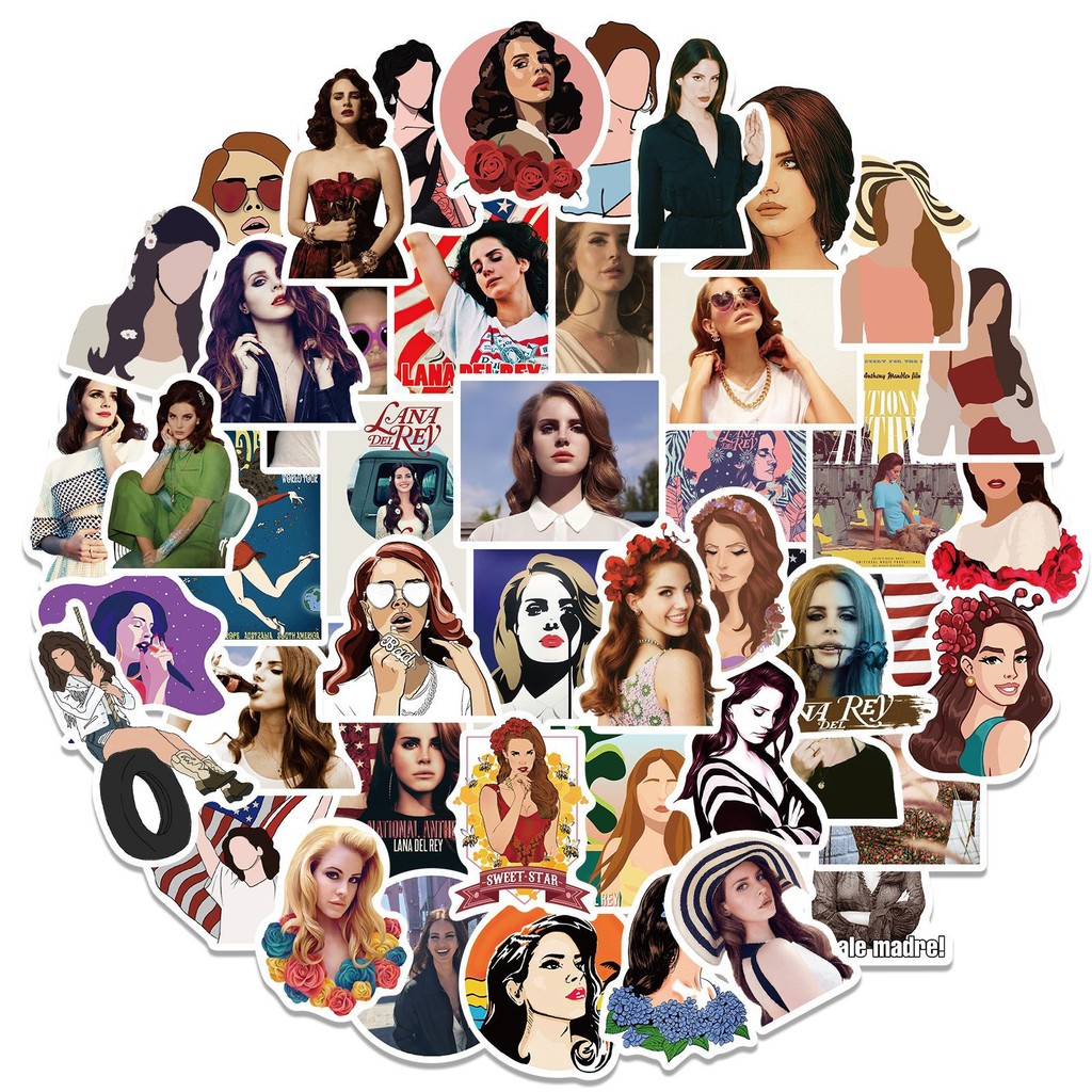

50Pcs Singer Lana Del Rey Stickers DIY Graffiti Waterproof Cool Sticker Laptop Guitar Luggage Skateboard Phone Bike Car Decal Ki
