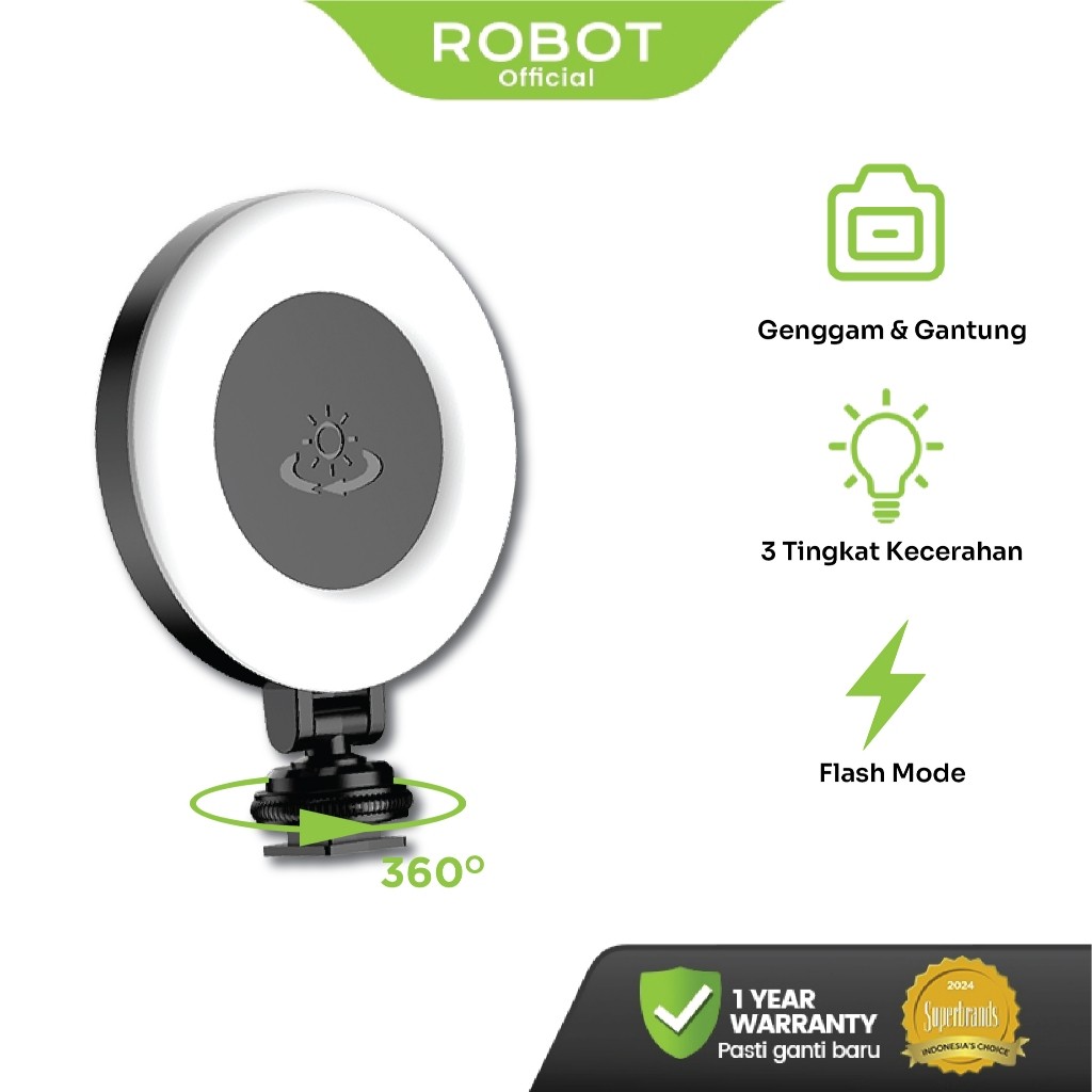 ROBOT Ring Light Portable RGB 360 Derajat Rotasi Lampu Selfie Vlog Kamera LED Lighting 2500K-6000K N