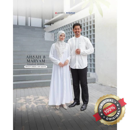 YASMEERA  Couple Gamis MARYAM koko AHSAN series Manasik Haji Umroh Hitam Putih Lengan Panjang Polos 