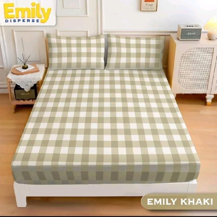 Sprei Motif Aesthetic / Seprai Motif Kotak-kotak Korea Ukuran No 1 180x200 dan 120x200 - Emily Khaki