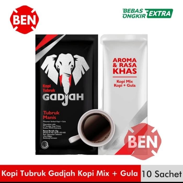

kopi tubruk gadjah kopi mix+gula 1renceng 10sachet-gajah manis - Mix