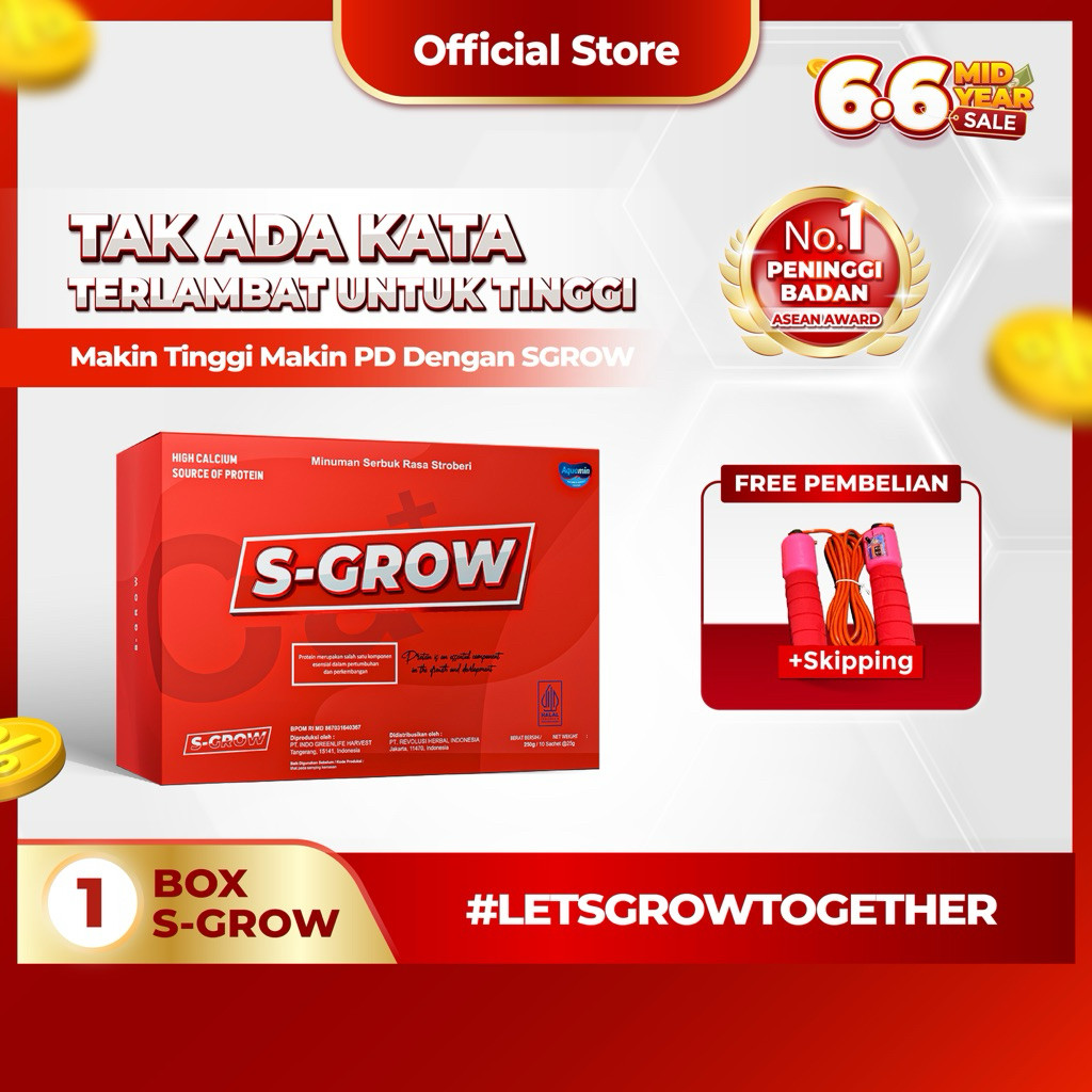 

S-GROW Susu Peninggi Badan Tinggi Kalsium Terbaik - 1 Box