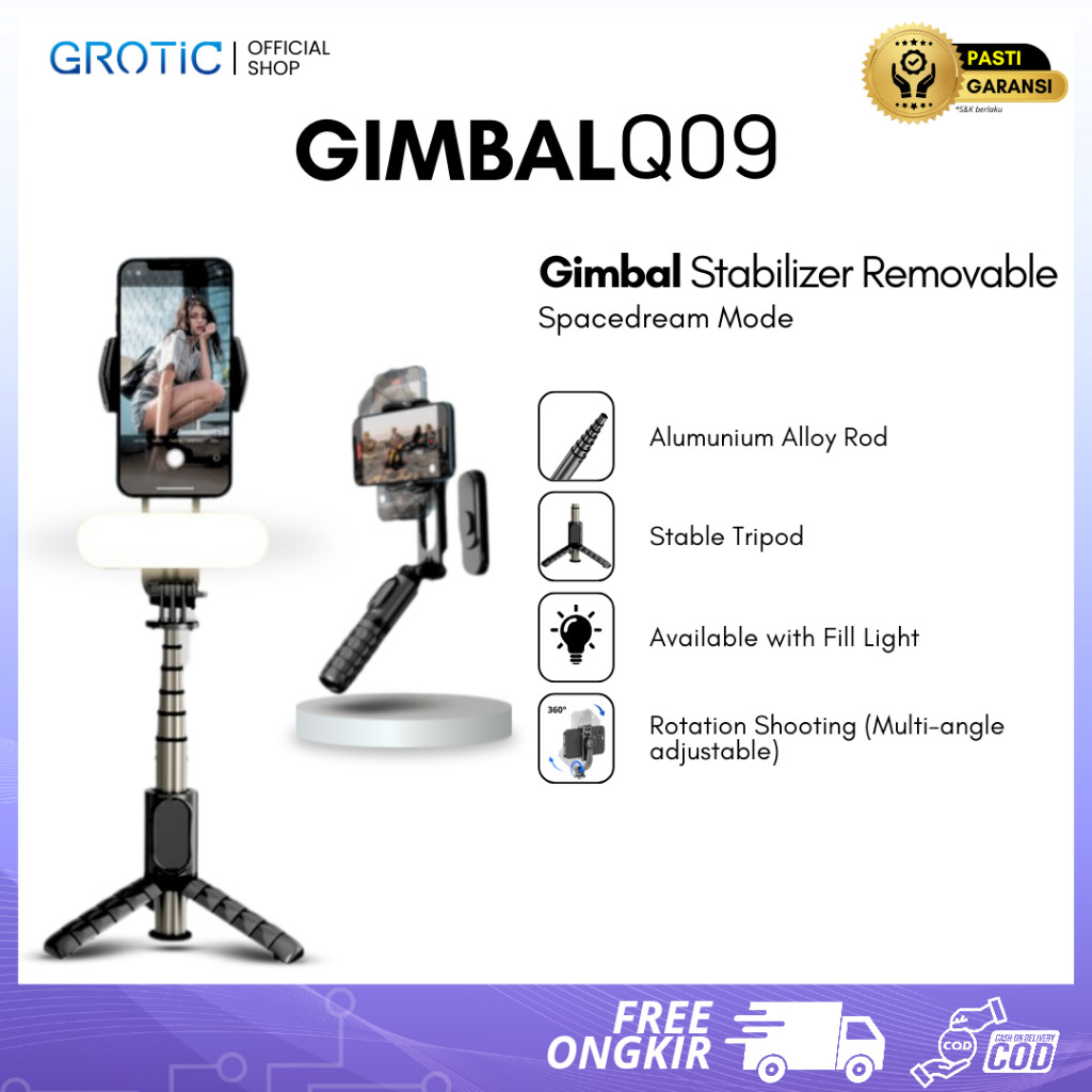 GROTIC Tripod Gimbal Q09 Stabilizer HP Auto Balance Fill Light