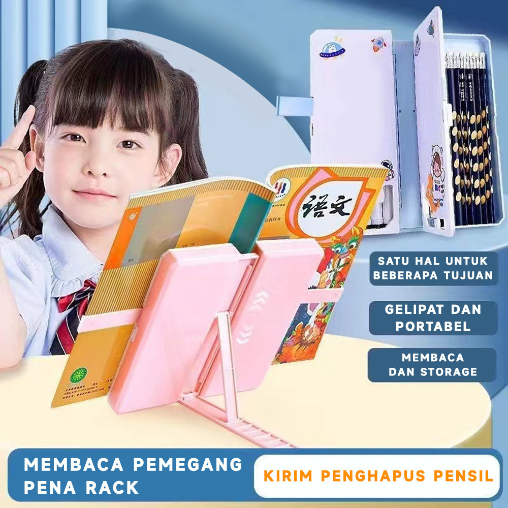 

Tempat Pensil 2IN1 Multifungsi Pencil Case Book Holder Kotak Pensil Lipat dengan Tatakan Buku dan Papan Tulis Praktis Anak Sekolah