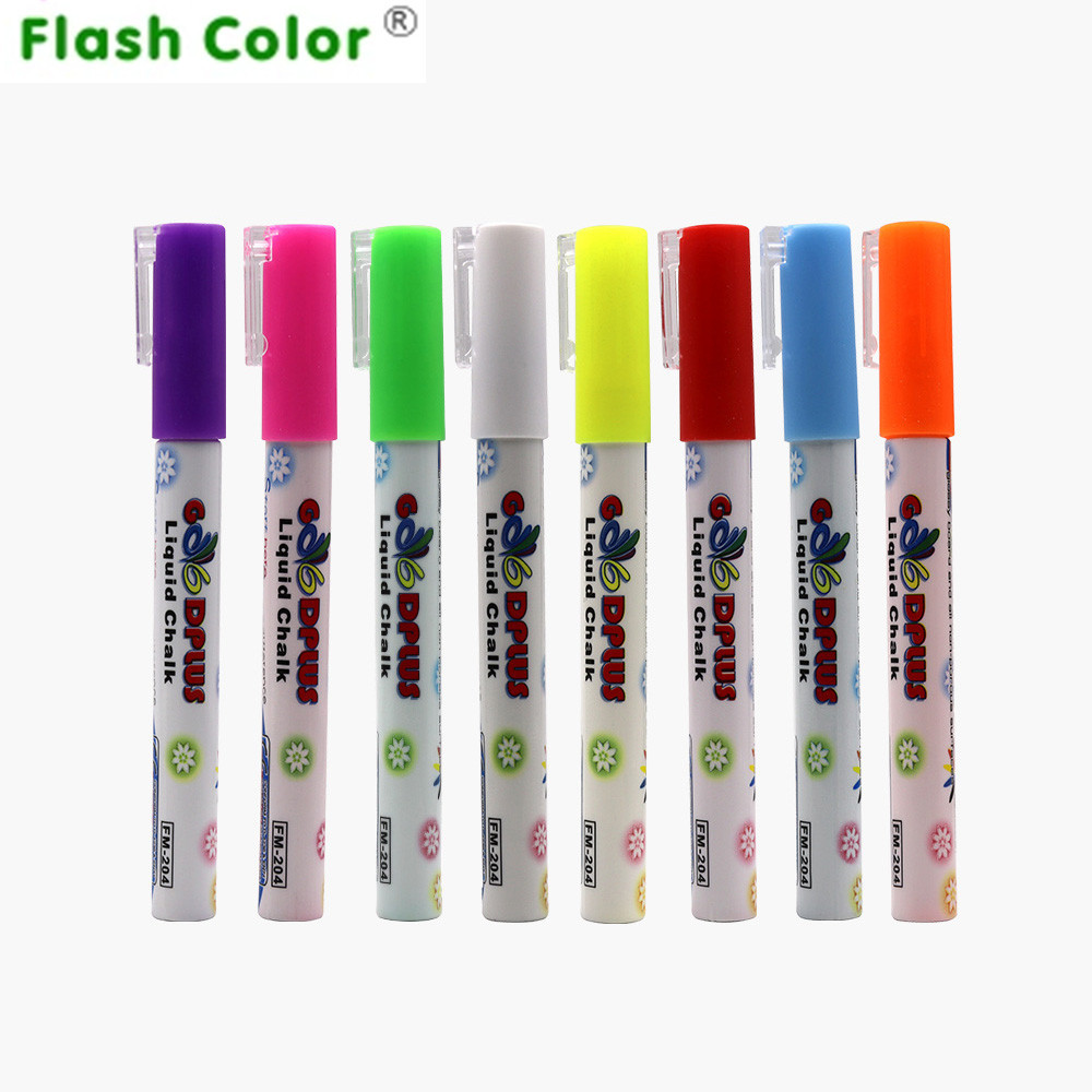 

Flashcolor 8 Colours Highlighter Pen 3mm Liquid Chalk Fluorescent Neon Marker LED Glass board Art Marker Pens Office Supplies