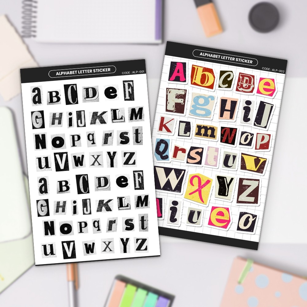 

Sticker Alfabet Huruf A-Z | Stiker Dekorasi Scrapbook | Aesthetic Sticker Decorative Alphabet