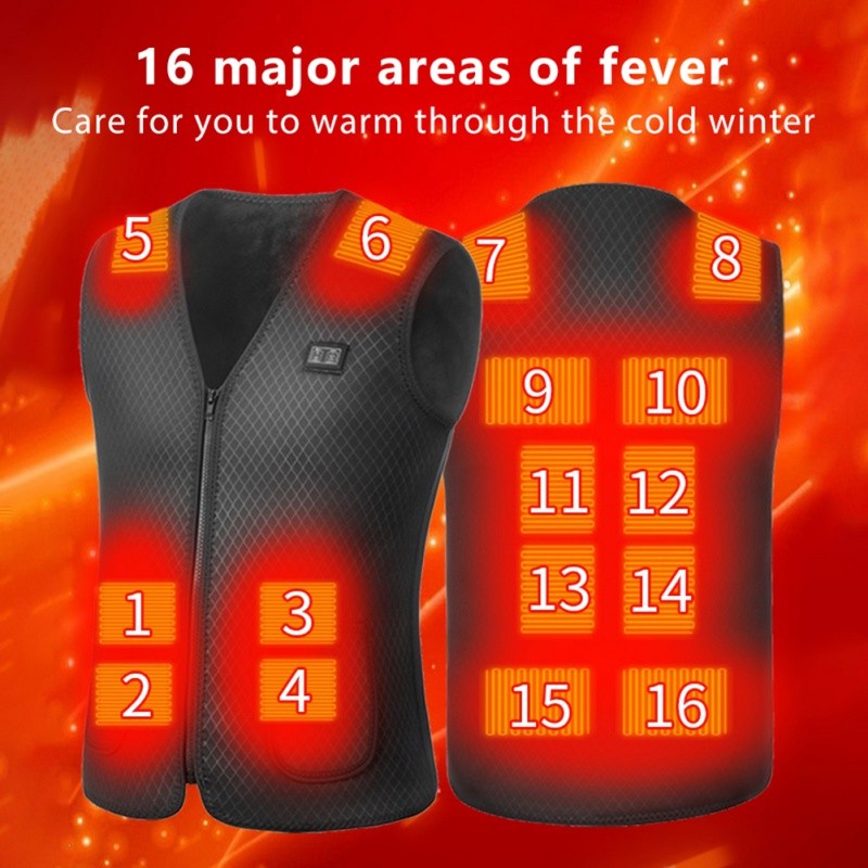 16 Areas Heated Vest Men Women USB Heated Jacket Heating Vest Winter Electric Heated Vest Outdoor Sp