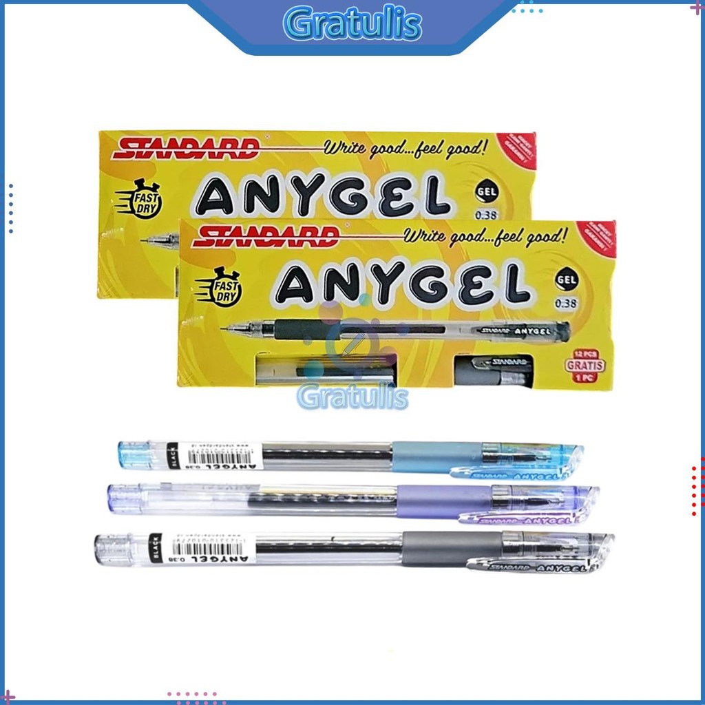 

PULPEN GEL STANDARD ANYGEL [1 PAK] / BOLPEN JEL TINTA HITAM 1 PACK / BOLLPOINT ANY GEL 0.38MM