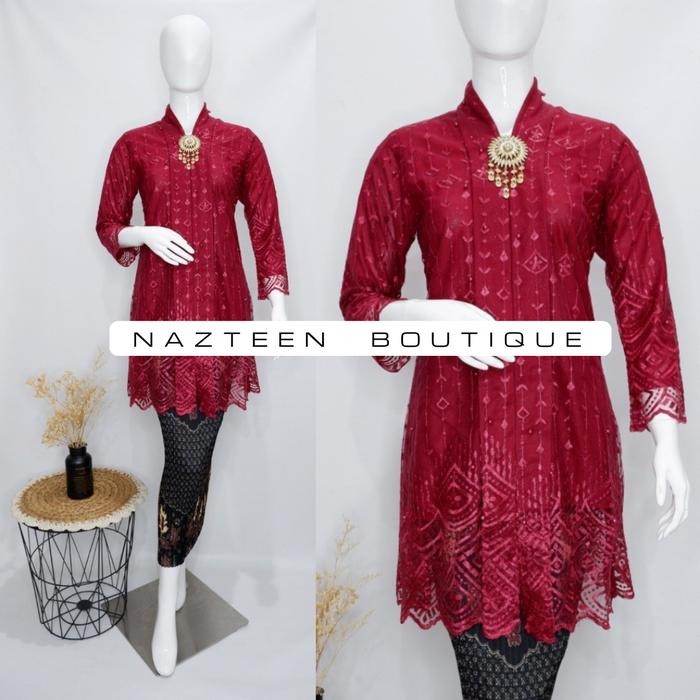 Setelan Rok Kebaya Wanita Modern Tunik Brokat Tile Model Kartini Vol.2 - MAROON, Hanya Rok