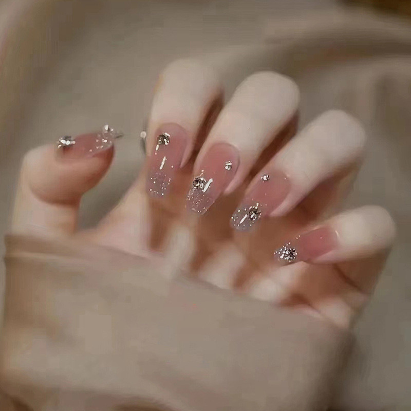 NS 24pcs Kuku Palsu(Free lem jelly) Motif Bunga Mutiara Berlian With Box Kuku (Z681)