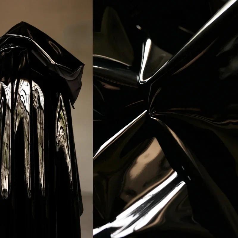 

Imitation Leather Fabric Elastic Smooth Zero Solvent Mirror Finish Super Black Designer Cloth for Diy Sewing By Meters Material