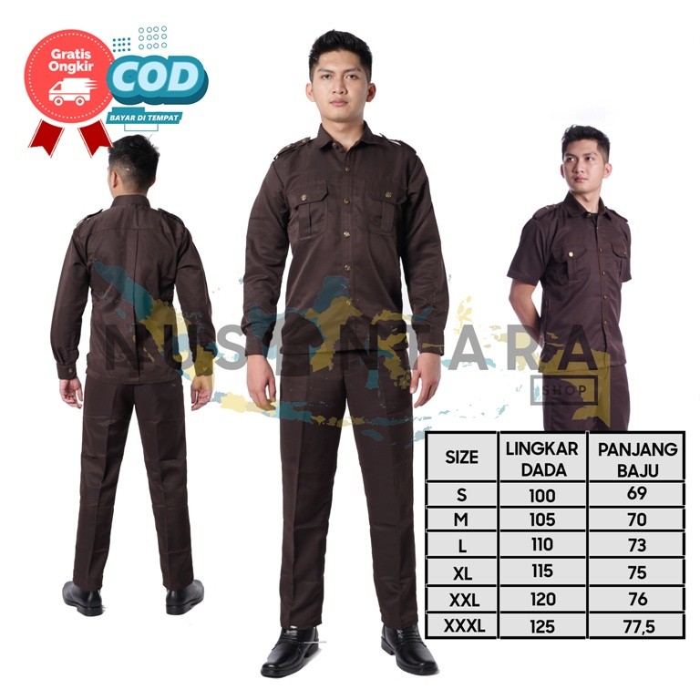 Seragam Safari Security Lengan Panjang Coklat Seragam Safari Supir