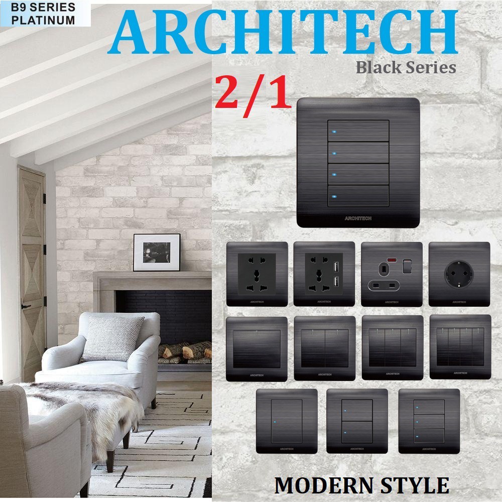 ARCHITECH SAKLAR PLATINUM BLACK B9 ARCHITECH / STOP KONTAK / SAKELAR / SAKLAR RUMAH
