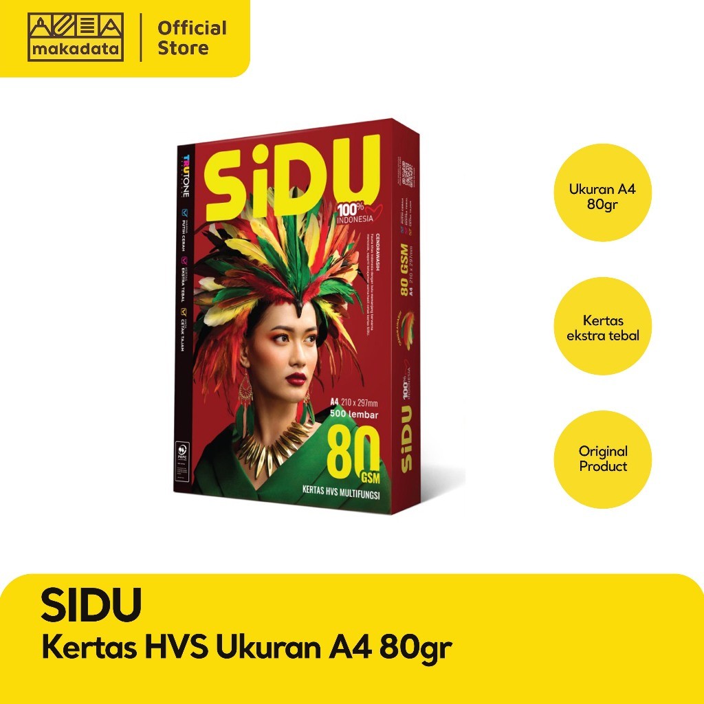 

KERTAS HVS / PRINT / FOTOCOPY SIDU A4 80 GRAM (1 RIM) MURAH
