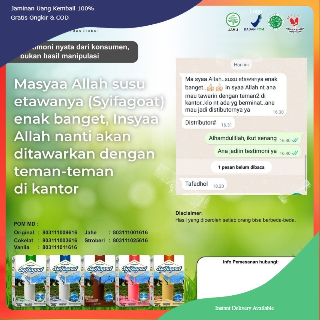 

Susu syifagoat Kalsium Tinggi Solusi Sendi, Tulang, Dan Gigi Toko Herbal Kota Blitar Randel