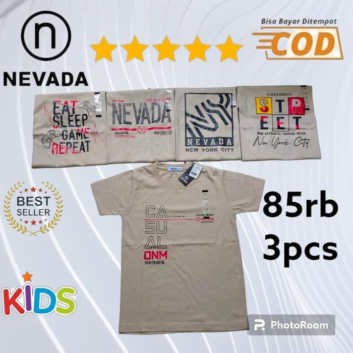 Promo 3pcs  85rb  Kaos Nevada Anak cewek cowok Premium/ Kaos anak Nevada full bahan cotton COMBED Le