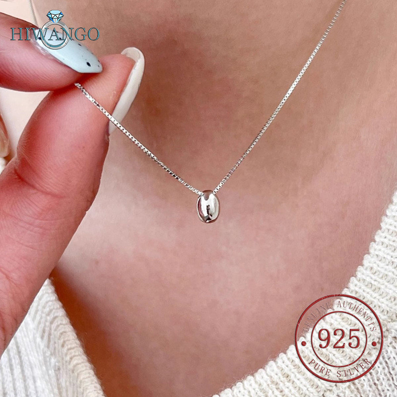 HIWANGO Kalung Perak 925 Untuk Wanita Gantungan Kacang Bulat Kecil Baru