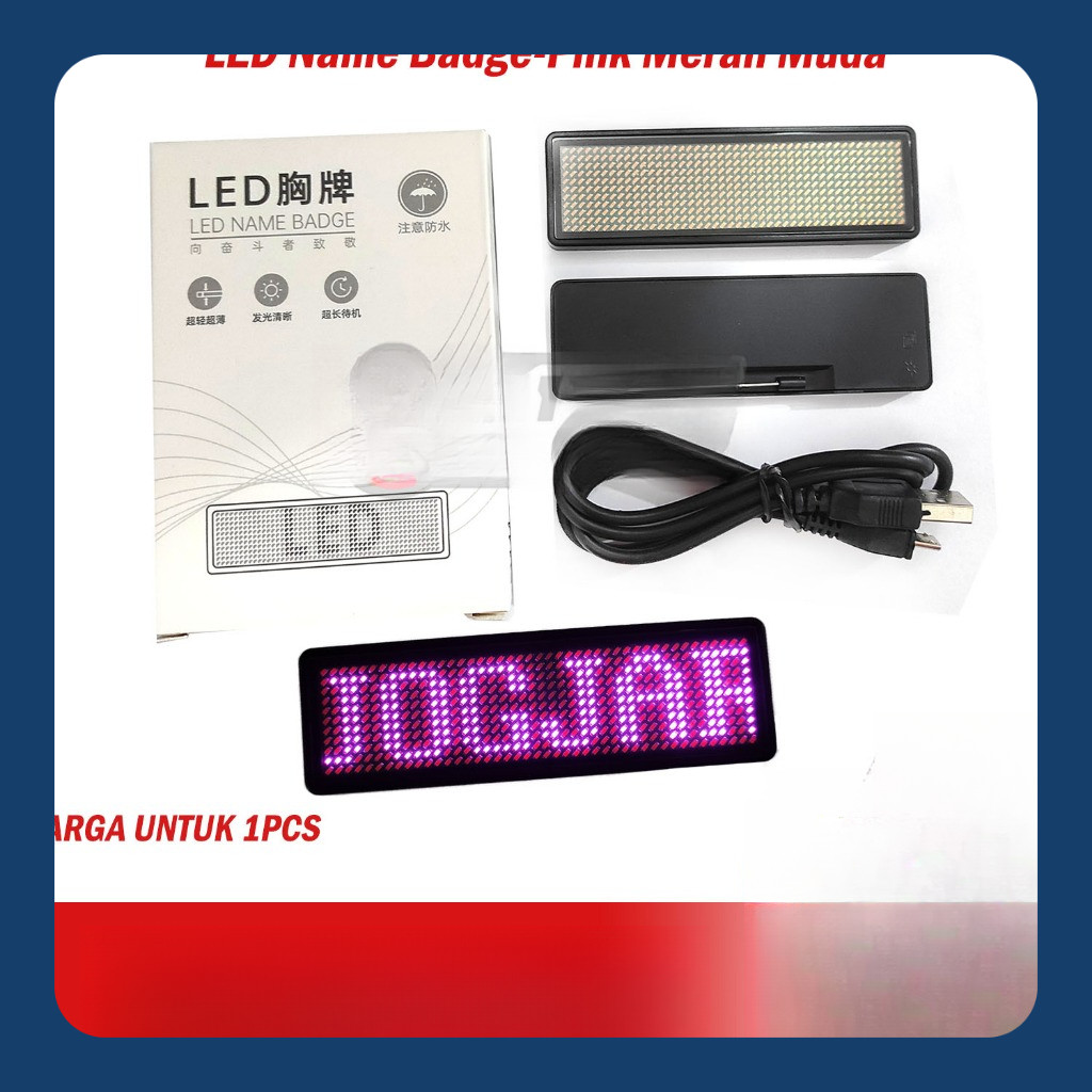 LED Name Badge Papan Nama Name Tag LED Berjalan-Pink Merah Muda