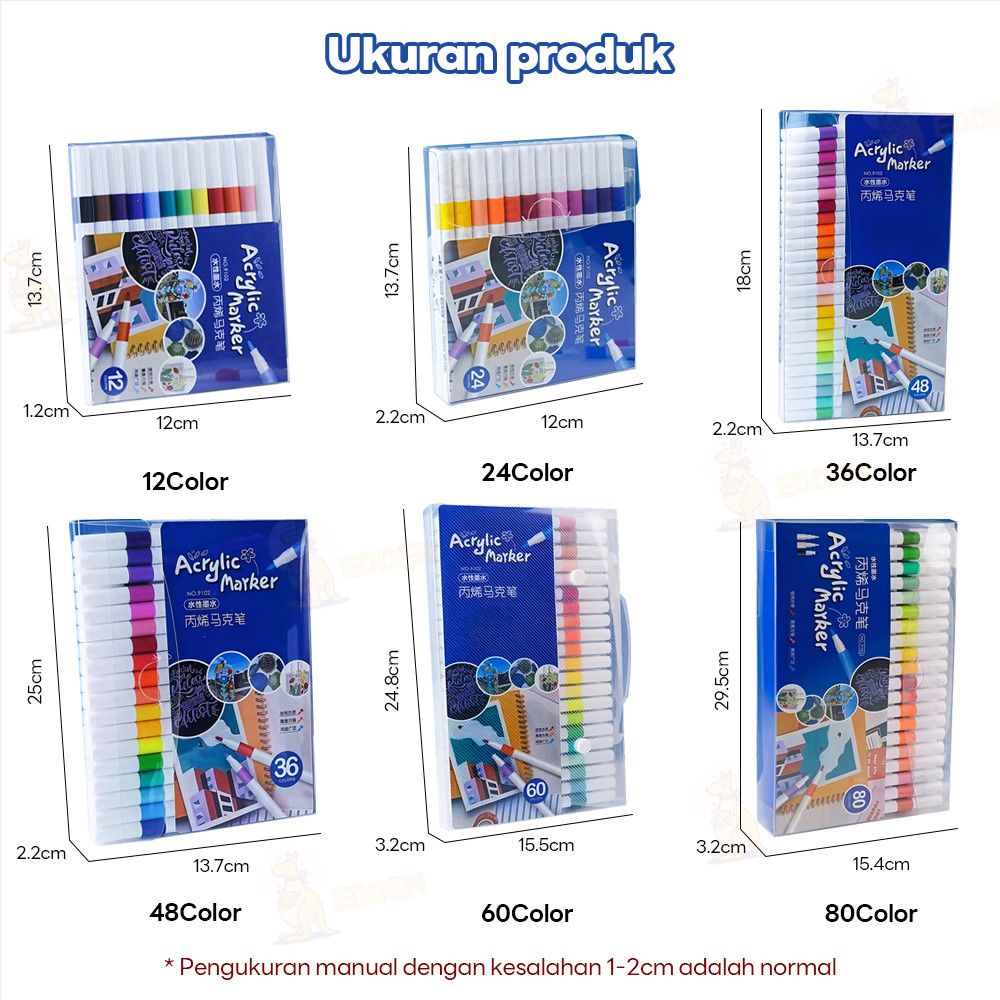 

Ay00! Edden Acrylic Marker Painter Spidol Akrilik Set DIY Painting Spidol Warna Seni Edukasi Anak