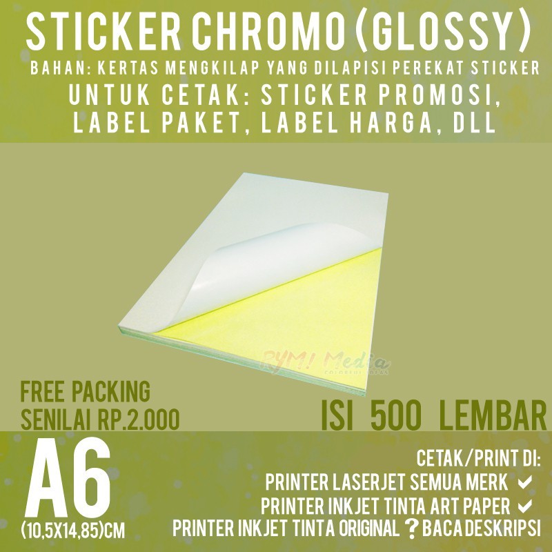 

500 Lembar Sticker Chromo A6 / Kertas Stiker Glossy Mengkilap A6 1 Rim