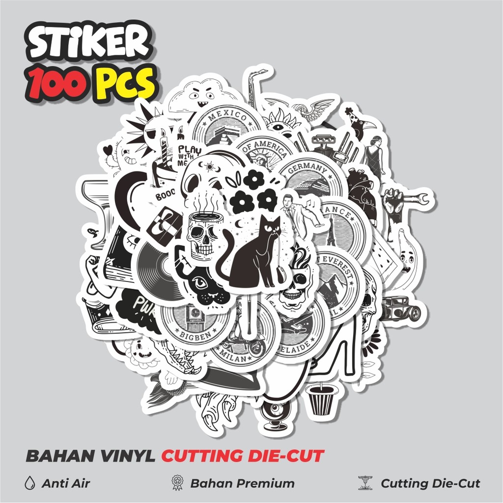 

Terbaru! 50 pcs Sticker Hitam Putih Retro Sticker Dekorasi Lucu Kreatif untuk Notebook, Skateboard, HP
