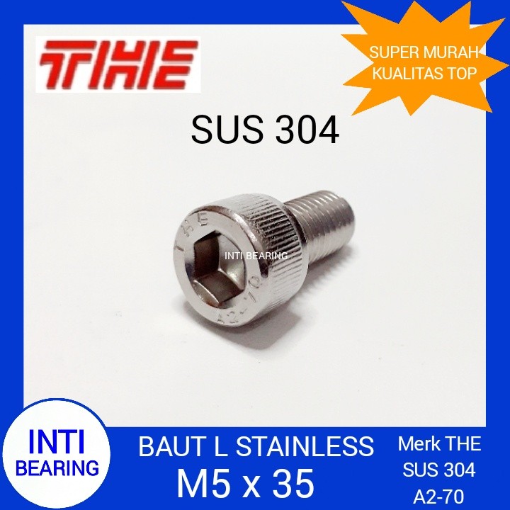 BAUT L STAINLESS M5x35 M5x40 M5x50 M5x60 MEREK THE SUS 304 M5 x 35 M5 x 40 M5 x 50 M5 x 60 35 MM 3,5