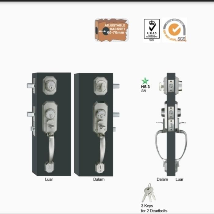 Handle Set Solid HS 3 Deadbolt Handle Pintu Kunci Tambahan SET