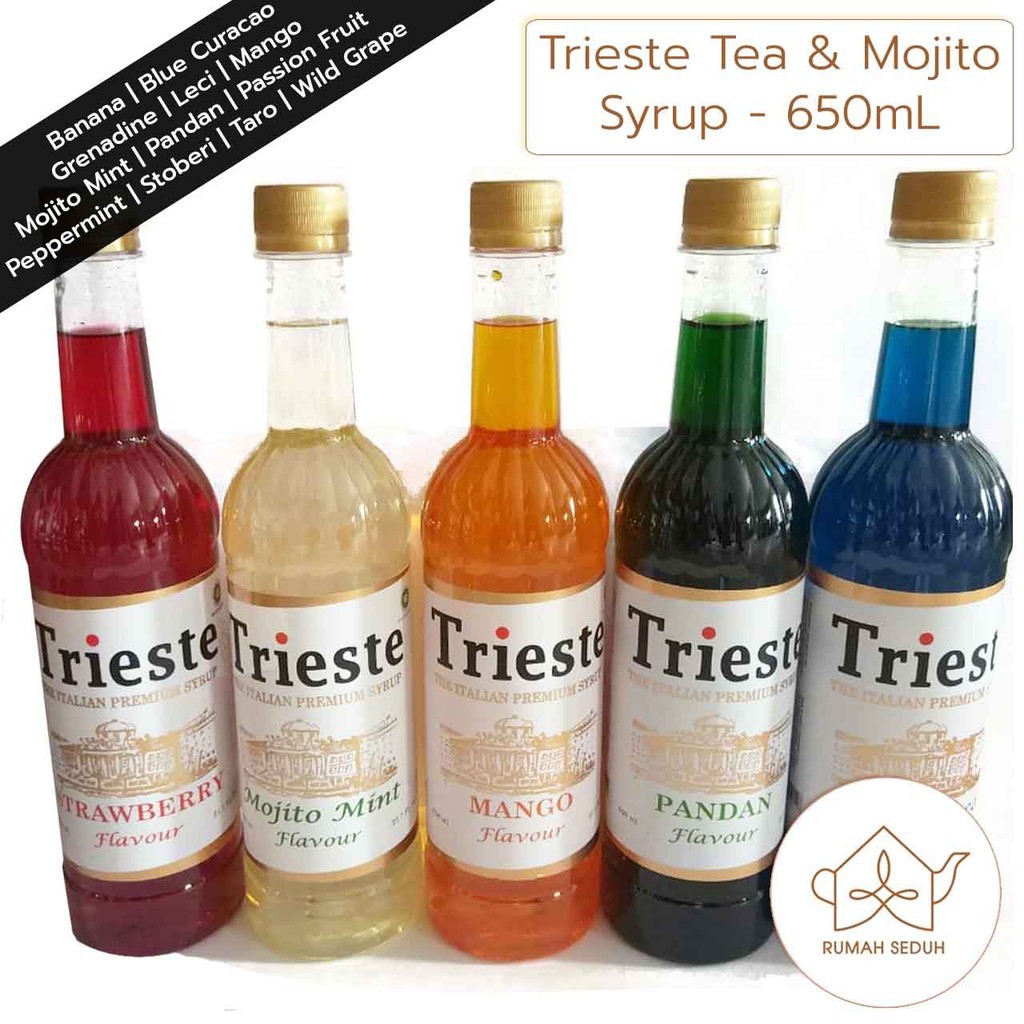 

Trieste Italian Syrup 650mL - Tea and Mojito Syrup- Banana, Blue Curacao, Lychee, Mango, Mint, dll