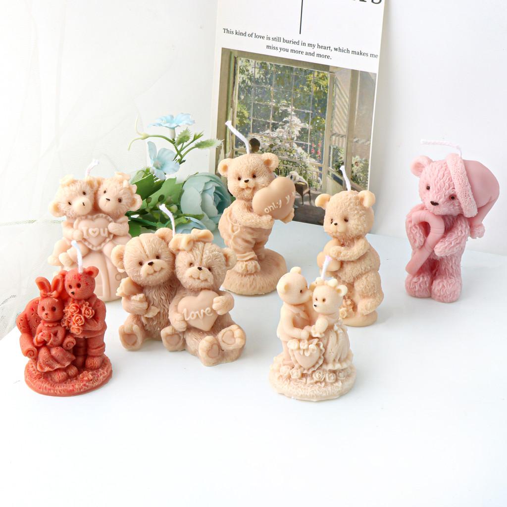

3D Bear Silicone Candle Mold DIY Cute Bear Soap Gypsum Epoxy Handicraft Make Creative Gifts Home Decor Candle Making Enthusiasts
