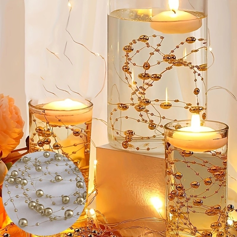 

5Pcs Floating Candles Vase Filler Pearl String Wedding Table Decoration Artificial Highlight Bead String Faux Plastic Chain