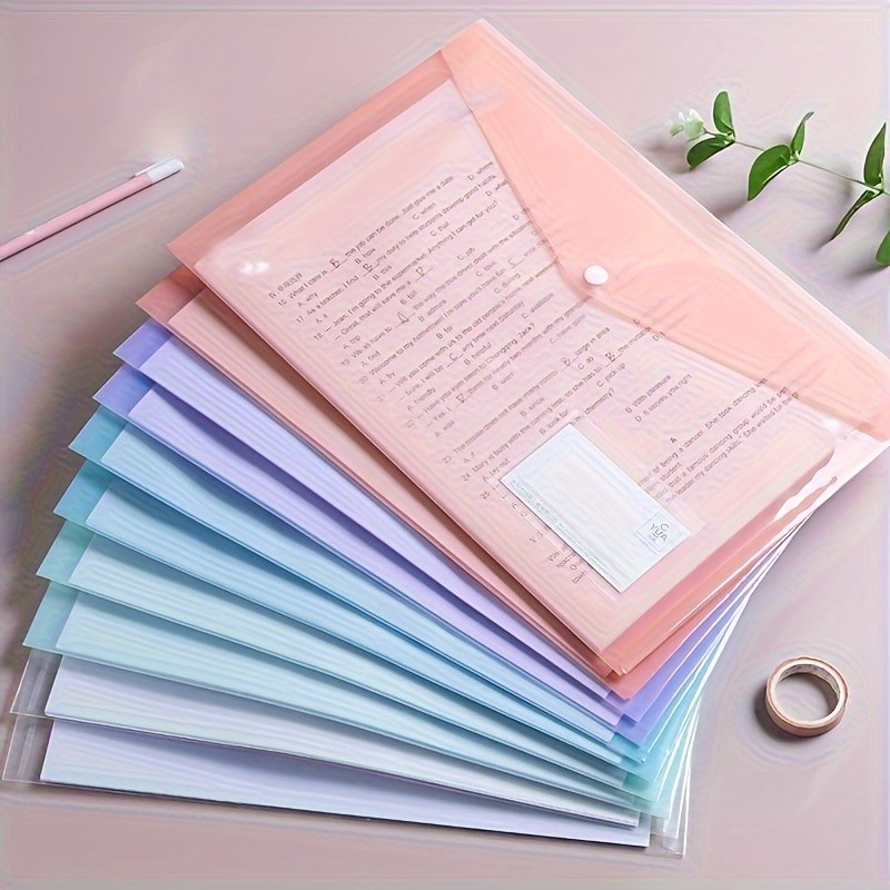 

10 Pieces File Bag Plastic 10C A4 Paper Storage Folder PP Transparent Portfolio Policy Briefcase with Label Waterproof File Bag