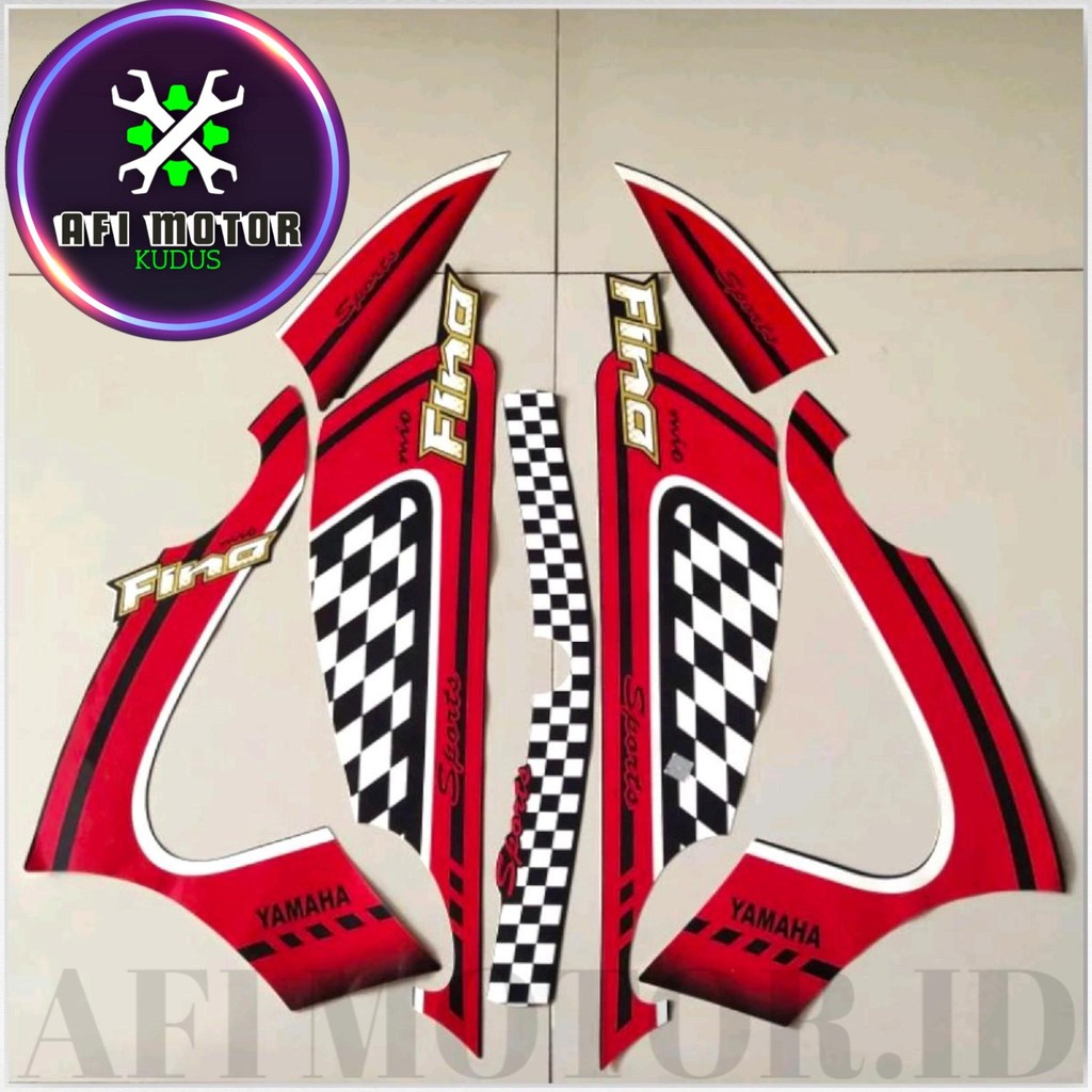 Striping Stiker Polet YAMAHA Fino 2012 Hitam Merah Full Body Set Standar Premium  Sticker Kendaraan 