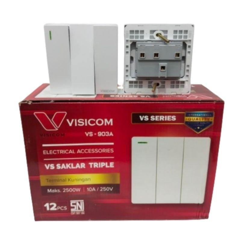 Saklar Switch On Off Triple IB Inbow Tembok VISICOM VS-903A Termurah
